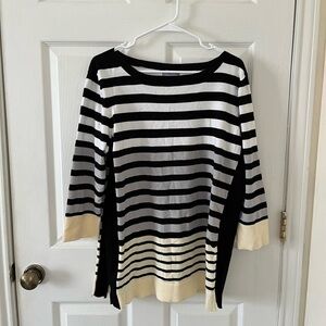 Laura Scott Black, White, and Cream Striped Sweater